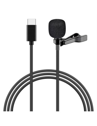 POWERTECH μικρόφωνο CAB-UC048 με ενσωματωμένο clip-on, USB-C, 1.5m μαύρο