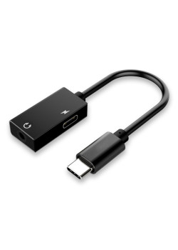 POWERTECH αντάπτορας USB-C σε USB-C & 3.5mm CAB-UC053, μαύρος