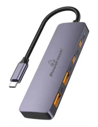 POWERTECH USB hub CAB-UC082, 4x θυρών, 10Gbps, USB-C σύνδεση, γκρι