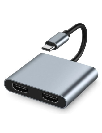 POWERTECH docking station CAB-UC083, 2 θυρών HDMI, USB-C, 4K, γκρι