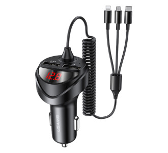 USAMS φορτιστής αυτοκινήτου C22 με καλώδιο 3 σε 1 & οθόνη, 3.4A, μαύρος
