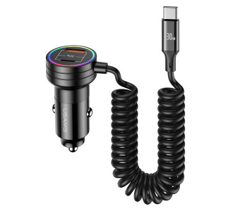 USAMS φορτιστής αυτοκινήτου US-CC167 με καλώδιο, USB/USB-C, 60W, μαύρος