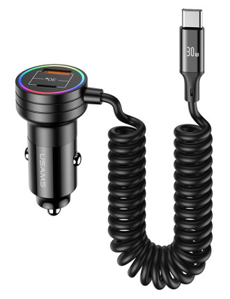USAMS φορτιστής αυτοκινήτου US-CC167 με καλώδιο, USB/USB-C, 60W, μαύρος USAMS φορτιστής αυτοκινήτου US-CC167 με καλώδιο, USB/USB-C, 60W, μαύρος
