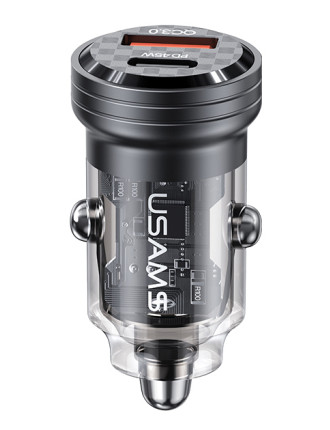 USAMS φορτιστής αυτοκινήτου US-CC175, USB & USB-C, 45W, QC & PD, μαύρος