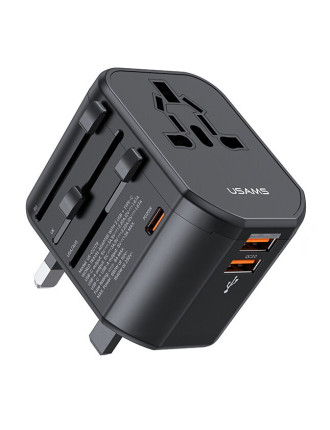 USAMS φορτιστής/αντάπτορας πρίζας US-CC179, USB-C & 2x USB, universal, 20W, μαύρος