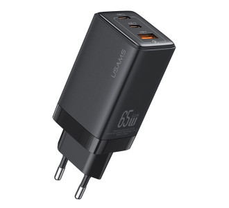 USAMS φορτιστής τοίχου US-CC180, USB & 2x USB-C, 65W PD, GaN, μαύρος