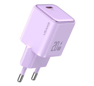 USAMS φορτιστής τοίχου US-CC183, USB-C θύρα εξόδου, 20W PD, μωβ