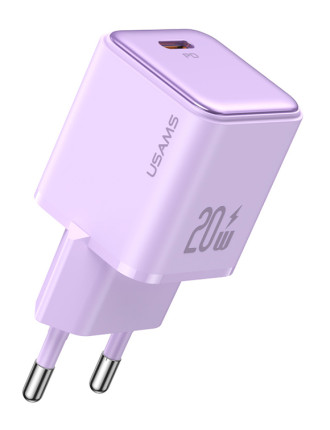 USAMS φορτιστής τοίχου US-CC183, USB-C θύρα εξόδου, 20W PD, μωβ