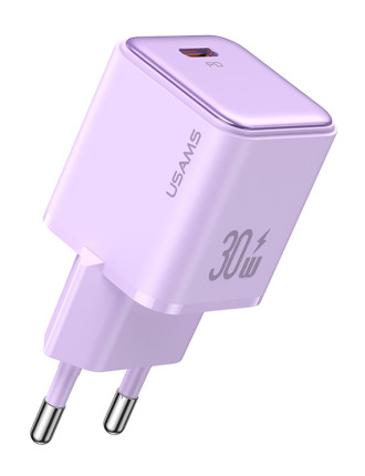 USAMS φορτιστής τοίχου US-CC186, USB-C θύρα εξόδου, 30W PD, μωβ