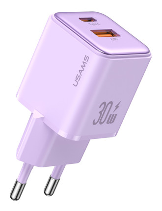 USAMS φορτιστής τοίχου US-CC189, USB & USB-C, 30W PD, μωβ
