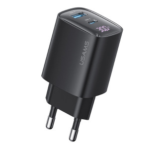 USAMS φορτιστής τοίχου US-CC229, USB & USB-C, 30W, GaN, μαύρος