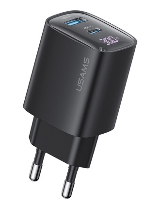 USAMS φορτιστής τοίχου US-CC229, USB & USB-C, 30W, GaN, μαύρος USAMS φορτιστής τοίχου US-CC229, USB & USB-C, 30W, GaN, μαύρος