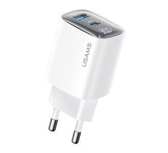 USAMS φορτιστής τοίχου US-CC229, USB & USB-C, 30W, GaN, λευκός