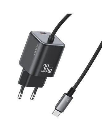 USAMS φορτιστής τοίχου CC264 με καλώδιο, USB-C, 30W, GaN, μαύρος