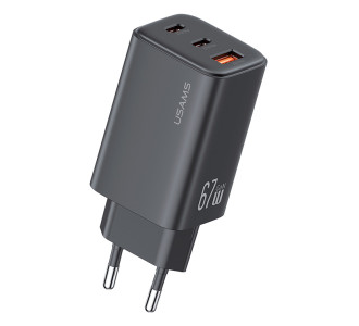 USAMS φορτιστής τοίχου CC265, USB & 2x USB-C, 67W, GaN, μαύρος