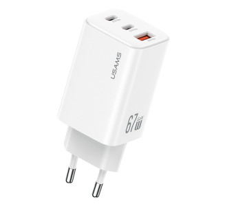 USAMS φορτιστής τοίχου CC265, USB & 2x USB-C, 67W, GaN, λευκός