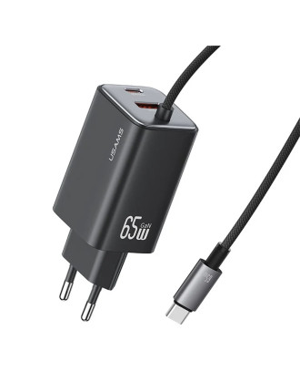 USAMS φορτιστής τοίχου CC266 με καλώδιο, USB & USB-C, 65W, GaN, μαύρος