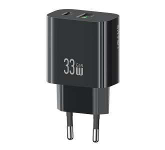 USAMS φορτιστής τοίχου CC317, USB & USB-C, 33W, GaN, μαύρος