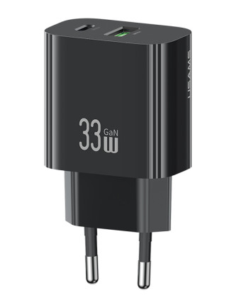 USAMS φορτιστής τοίχου CC317, USB & USB-C, 33W, GaN, μαύρος