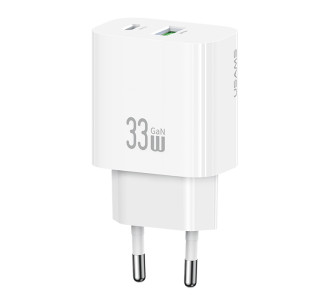 USAMS φορτιστής τοίχου CC317, USB & USB-C, 33W, GaN, λευκός
