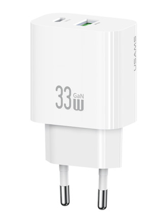 USAMS φορτιστής τοίχου CC317, USB & USB-C, 33W, GaN, λευκός