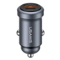 USAMS φορτιστής αυτοκινήτου CC322, USB & USB-C, 30W, γκρι