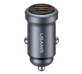 USAMS φορτιστής αυτοκινήτου CC322, USB & USB-C, 30W, γκρι USAMS φορτιστής αυτοκινήτου CC322, USB & USB-C, 30W, γκρι