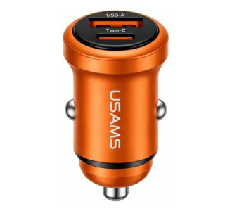 USAMS φορτιστής αυτοκινήτου CC322, USB & USB-C, 30W, πορτοκαλί USAMS φορτιστής αυτοκινήτου CC322, USB & USB-C, 30W, πορτοκαλί