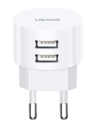 USAMS φορτιστής τοίχου T20, 2x USB, 2.1A, λευκός