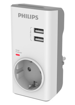 PHILIPS αντάπτορας ρεύματος schuko CHP4010W-10, 2x USB, 380J, λευκός