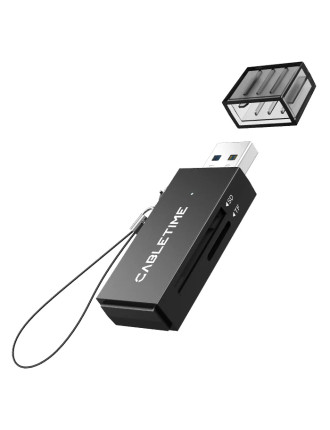 CABLETIME card reader CT-ASD3-PB για SD & micro SD, USB, 5Gbps, μαύρο