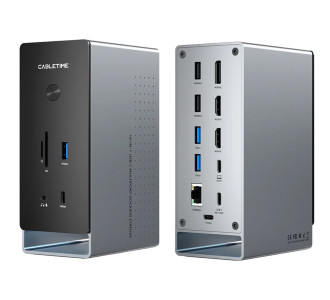 CABLETIME docking station CT-DK181-AG, 16 θυρών, USB-C σύνδεση, 100W PD, 1000Mbps, MST, γκρι CABLETIME docking station CT-DK181-AG, 16 θυρών, USB-C σύνδεση, 100W PD, 1000Mbps, MST, γκρι