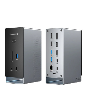 CABLETIME docking station CT-DK181-AG, 16 θυρών, USB-C σύνδεση, 100W PD, 1000Mbps, MST, γκρι CABLETIME docking station CT-DK181-AG, 16 θυρών, USB-C σύνδεση, 100W PD, 1000Mbps, MST, γκρι