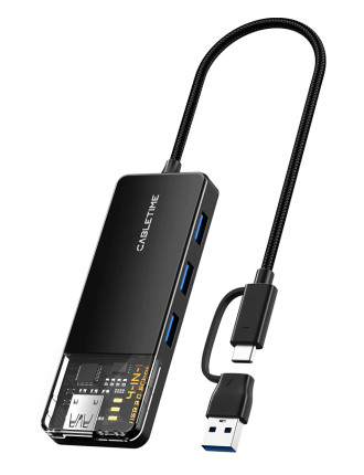 CABLETIME USB hub CT-HUBT3-PB, 4x θυρών, 5Gbps, USB/USB-C σύνδεση, μαύρο CABLETIME USB hub CT-HUBT3-PB, 4x θυρών, 5Gbps, USB/USB-C σύνδεση, μαύρο