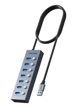 CABLETIME USB hub CT-HUBU7-AG, 7x θυρών, 5Gbps, USB σύνδεση, 1m, γκρι