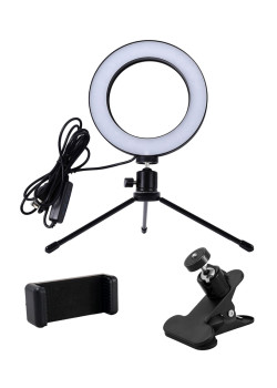 CABLETIME φωτιστικό δαχτυλίδι LED CT-LRL6-PB με μίνι τρίποδα & σφιγκτήρα, βάση smartphone, Φ16cm