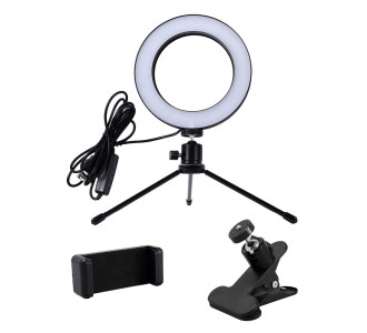 CABLETIME φωτιστικό δαχτυλίδι LED CT-LRL6-PB με μίνι τρίποδα & σφιγκτήρα, βάση smartphone, Φ16cm