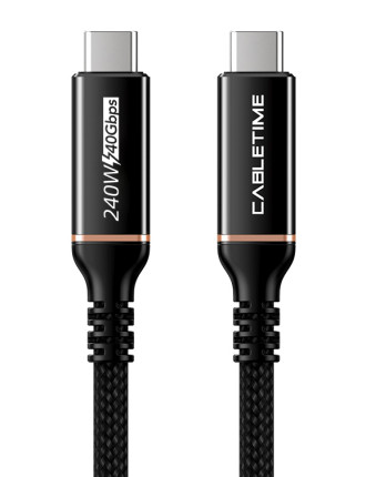 CABLETIME καλώδιο USB-C σε USB-C CT-USB4, 240W, 40Gbps, 8K/60Hz, USB4, 1m, μαύρο