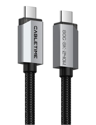 CABLETIME καλώδιο USB-C CT-USB4V2, USB4, 240W, 80Gbps, 8K/60Hz, 1m, μαύρο
