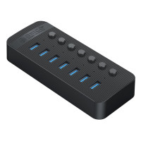 ORICO USB hub CT2U3-7AB με διακόπτες, 7x θυρών, USB 3.0, 5Gbps, USB σύνδεση, μαύρο