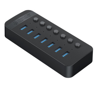 ORICO USB hub CT2U3-7AB με διακόπτες, 7x θυρών, USB 3.0, 5Gbps, USB σύνδεση, μαύρο