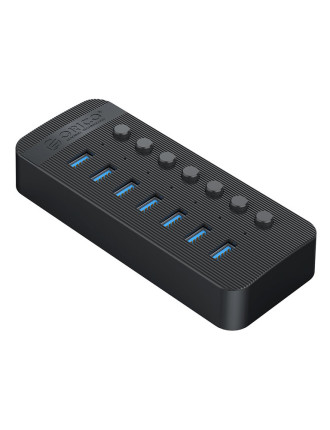 ORICO USB hub CT2U3-7AB με διακόπτες, 7x θυρών, USB 3.0, 5Gbps, USB σύνδεση, μαύρο