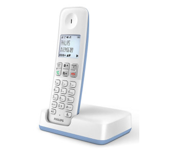 PHILIPS ασύρματο τηλέφωνο D2501S-34, με ελληνικό μενού, λευκό-μπλε