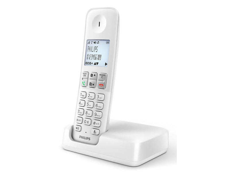 PHILIPS ασύρματο τηλέφωνο D2501W-34, με ελληνικό μενού, λευκό