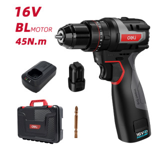 DELI κρουστικό δραπανοκατσάβιδο μπαταρίας DE-CZ16-1A2, Brushless, 16V, 2Ah, 45N.m