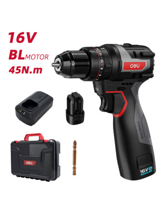 DELI κρουστικό δραπανοκατσάβιδο μπαταρίας DE-CZ16-1A2, Brushless, 16V, 2Ah, 45N.m