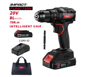 DELI κρουστικό δραπανοκατσάβιδο μπαταρίας DE-CZ20-1D2, Brushless, 20V, 2x 2Ah, 70N.m DELI κρουστικό δραπανοκατσάβιδο μπαταρίας DE-CZ20-1D2, Brushless, 20V, 2x 2Ah, 70N.m
