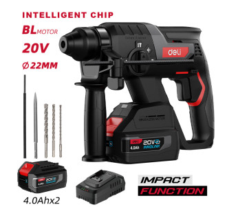 DELI κρουστικό σκαπτικό μπαταρίας DE-DC20-2D4, Brushless, 20V, 2x 4Ah, 2J