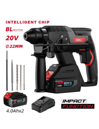 DELI κρουστικό σκαπτικό μπαταρίας DE-DC20-2D4, Brushless, 20V, 2x 4Ah, 2J