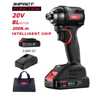 DELI παλμικό κατσαβίδι μπαταρίας DE-QZ20-1D2, Brushless, 20V, 2x 2Ah, 200N.m